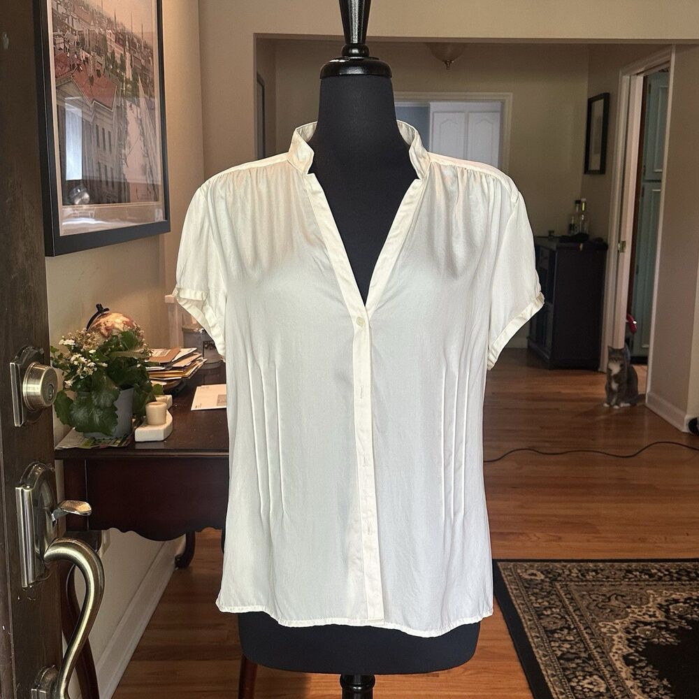 Vintage Alfani Silk Shirt Ivory Minimalist Old Money Blouse Size 16 Quiet Luxury